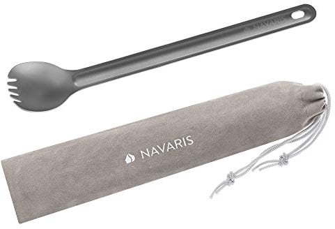 Navaris Titan Camping Göffel - Outdoor Besteck Spork - Löffel Gabel Kombi extralang geschmacksneutral inkl. Tasche - Ultraleichtes Essbesteck Reisebesteck