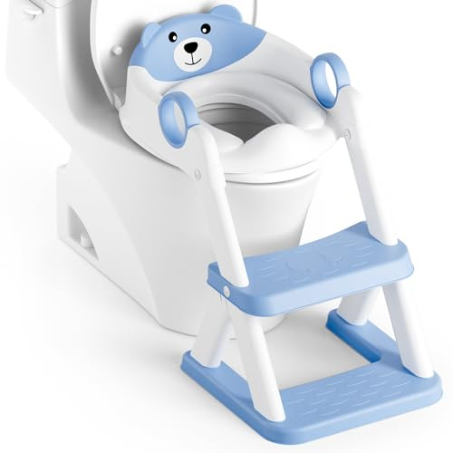 Rabb 1st Toilettenleiter für Kinder, Upgraded Kindertoilette für Jungen und Mädchen, 2 in 1 Kind Toilettensitz mit Treppe, Spritz und Rutschfestes Trittbrett