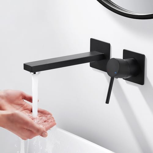 ARCORA Einhebel-Waschtischmischer Unterputz aus Messing, 2-Loch Armatur für Wandmontage mit Keramikkartusche, Badarmatur für Kalt- und Warmwasser, Schwarz