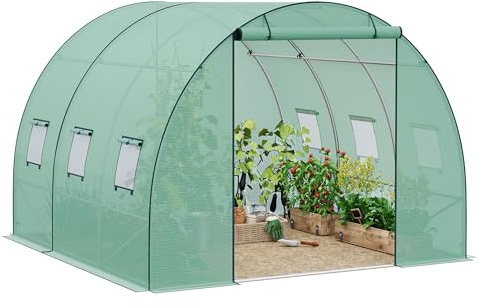 WOLTU Gewächshaus, Tomatenhaus mit Tür & 6 Fenstern, 300x300x200 cm, Grün | winterfestes Foliengewächshaus für Aufzucht von Tomaten, aus Stahlrohr & PE-Plane
