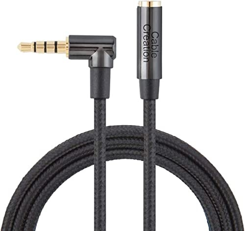 Audio Verlängerung 1.8m, CableCreation 3.5mm TRRS-Audio-Stereokabel(Stecker auf Buchse), Rechtwinkliges HiFi-Zusatzkabel mit versilbertem Kupfer, 24K vergoldet (mikrofonkompatibel), 1.8m
