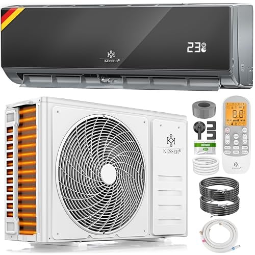 KESSER® Klimaanlage Set Split, WiFi/App Funktion Klimagerät, Kühlen A++/Heizen A+, 12000 BTU/h (3.400W) sehr leise, Kältemittel R32, Fernbedienung, Timerfunktion, Montagematerial, Anthrazit