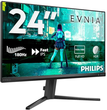 PHILIPS Evnia 24M2N3200S - 24 Zoll Full HD Gaming Monitor, 180 Hz, 1 ms, FreeSync Prem., G-Sync comp., HDR10 (1920x1080, 1x DisplayPort 1.4, 2X HDMI 2.0) schwarz-grau
