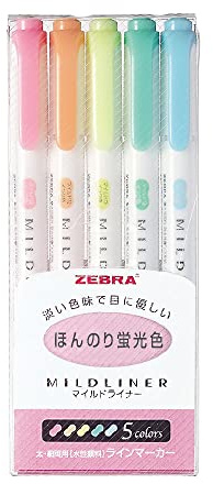 Zebra MILDLINER WKT7–5 C Fluoreszierender Marker (5-Farben-Set)