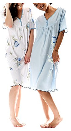 Consult-Tex Damen Nachthemd 2er Pack aus 100% Baumwolle-Jersey, Kurzarm | 2er Pack Damen Nachthemden aus 100% Baumwolle-Jersey mit Kurzarm und praktischer Knopfleiste – weich und bequem.