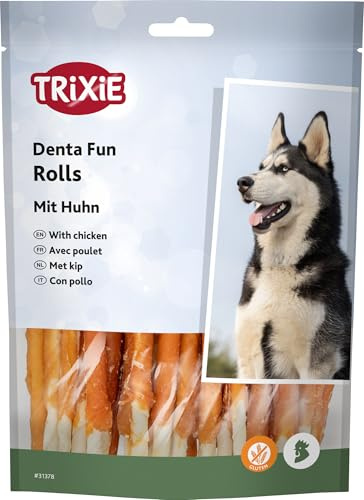 TRIXIE Hundeleckerli Denta Fun Chicken Chewing Rolls Hundesnack - Snack zur Unterstützung der Zahnpflege, herzhaftes Leckerli mit Fleisch 240 g 30 St. 12 cm - 31378