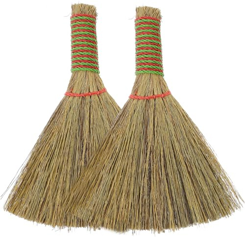 SHERCHPRY 2 Stücke Strohbesen Reisstrohbesen Handfeger Besenbürste Kehrbesen Staubbesen Kleine Natürliche Besen Reinigungsbesen für Indoor Outdoor Zuhause Garten Bodenreinigung
