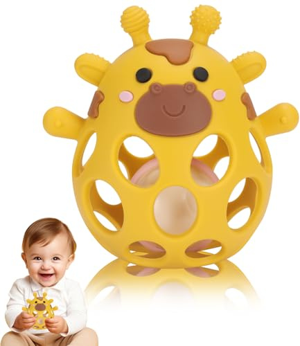 Venditer Silikon Babyrassel Hühnchen Beißring Baby, Sensorische Beißring Spielzeuge, Rassel Baby Motorik Spielzeug Montessori, Yellow