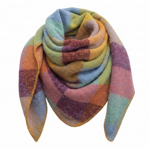 Lykofudi Damen Schal, Übergroß Web Dreieck Winterschal mit buntem Karo Muster, Warmer und weicher Dreieckstuch Kariert, Leichter Strickschal, Halstuch für Frauen und Mädchen 200×83 CM