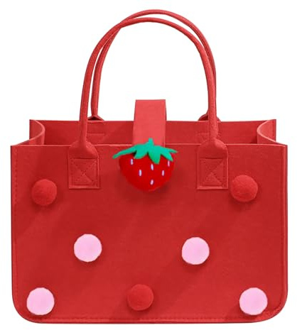 XUEHOU Filztasche Shopper Einkaufstasche Einkaufstasche Faltbar Filz Tasche Tragetasche Einkaufskorb Filz Henkeltaschen Damen Shopping Niedlich Rot Bag für Ausgehen Einkaufen
