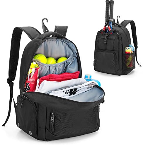 DSLEAF Tennistasche für 2 Schläger mit separatem Schuhfach für Sport | Tasche mit verdeckten Haken auf der Rückseite und Lendenwirbelstütze für Tennis,Pickleball,Badminton,Squashschläger