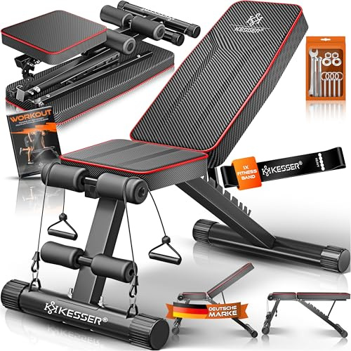 KESSER® Klappbare Hantelbank Multifunktionale Trainingsbank mit Rückenlehne 500kg Belastbarkeit | verstellbare Bank Fitnessgerät zum Bankdrücken | Ganzkörpertraining Schrägbank für Fitness & Training