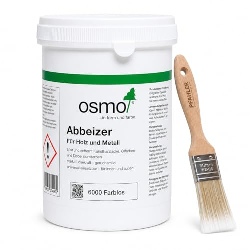 Osmo Abbeizer 6000 für Holz und Metall Farblos 1l - Entfernt Kunstharzlacke, 1K-Lacke, Dispersions- und Latexfarben, Ölfarben, Lasuren, Kunststoffputze auf Holz, Metall, Putz, Beton, Naturstein