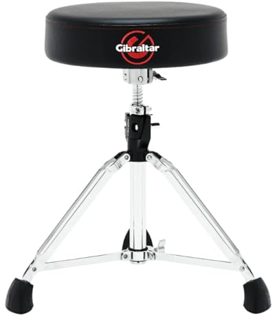 Gibraltar Schlagzeughocker, Drumhocker 9000 Series Round Pro Series, 9608E (Durchmesser: 35cm, Vinyl-Sitzfläche, Super Lock, Dreibein-Position, 'Super Foot' Gummifüße)