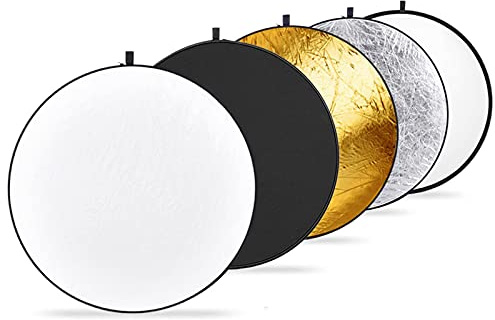 NEEWER 43"/110cm Lichtreflektor Lichtdiffusor 5 in 1 zusammenklappbare Multischeibe mit Tasche durchscheinend, Silber, Gold, Weiß und Schwarz für Studio Fotografie Beleuchtung und Außenbeleuchtung