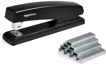 Amazon Basics Hefter mit 1000 Klammern, 25-Blatt-Kapazität, rutschfester Gummifuß, Heim, Büro, Schwarz