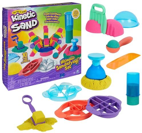 Kinetic Sand Ultimate Sandisfying Set - 907 g original kinetischer Sand aus Schweden, erfüllt alle gesetzlichen Anforderungen, mit 10 Werkzeugen für Indoor-Sandspielspaß, ab 3 Jahren