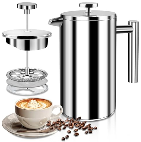 LUOJINYI Kaffeebereiter aus Edelstahl, 800ML Hochwertige French Press, Doppelwandig Isoliert System mit Zweilagiger Konstruktion, Große Kapazität Ideal fürs Verschenken an Kaffeeliebhaber