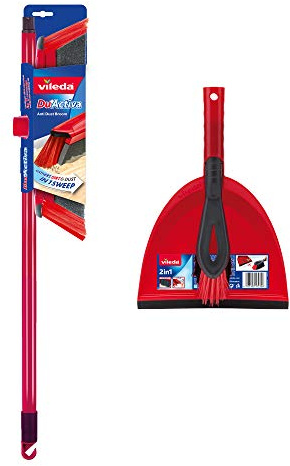 Vileda Duactiva Anti-Staub-Besen Plus 2-in-1 Kehrschaufel Set | Inklusive DuActiva Besen und 2-in-1 Kehrschaufel, Teleskopstiel, Schaumstoff und Borstenkopf, Anti-Staubbesen