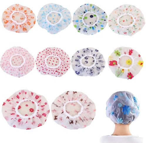 Lxtness 10 Stück Duschhaube,Wasserdichte Duschhauben Damen, Wiederverwendbare Duschkappe für Mädchen Frauen Kosmetik Zuhause Hotel Reisen