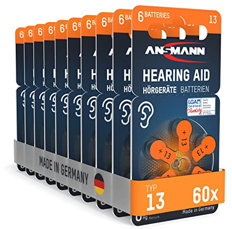 ANSMANN Hörgerätebatterien Typ 13 orange P13 PR48 ZL2, 60 Stück, Sparpack, Batterien für Hörgeräte & Hörhilfen, leicht greifbar