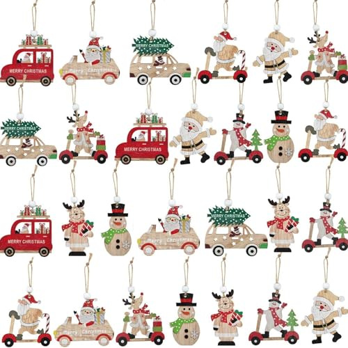 36 Stück Weihnachtsdeko Anhänger, Kleine Christbaumschmuck Holz Ornamente, Weihnachtsbaumschmuck Set, Holz Christbaumschmuck Anhänger Weihnachten Deko, Für Dekor Weihnachten Party (Stil-A)