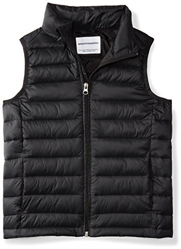 Amazon Essentials Jungen Leichte, Wasserabweisende, Verstaubare Daunenweste Mit Kapuze, Schwarz, 11-12 Jahre