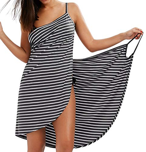 LumiSyne Strandkleider Damen Bikini Badeanzüge Cover Ups Ärmellos Wickelrock Sexy V Ausschnitt Strandponcho Mode Streifen Pareos Lose Stil Strandrock Große Größe