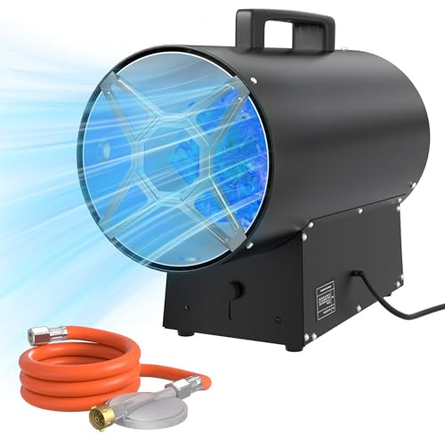 PEILU 30kW Gasheizgebläse Höhenverstellbar Stahl Heizkanone mit Gasschlauch, Druckminderer & Griff, Überhitzungsschutz Gasheizung Luftstrom 650m³/h Piezozündung Gaskanone für Outdoor, Terrassen