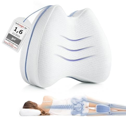 Kniekissen für Seitenschläfer, Orthopädisches Bein-Kissen für eine optimale Schlafhaltung, Ergonomisches Lagerungskissen aus viscoelastischem Memory Schaum, atmungsaktiver & waschbarer Bezug 23,5x9,5