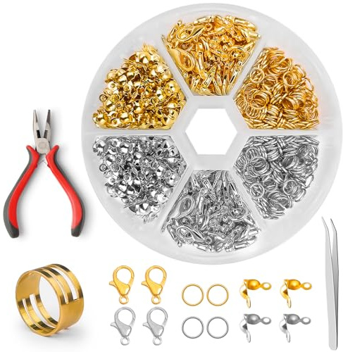 Realure 600 Stück Perlen Verschlüsse für Armbänder Gold Silber | Halsketten Schmuckherstellung Zubehör, Quetschperlen Kettenverschluss Set, für Armbänder Perlen Ketten Reparatur DIY
