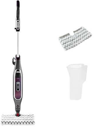 Shark automatischer Klik n' Flip Dampfreiniger, 350 ml, Grau/Bordeaux | Hygienische Hartbodenreinigung, intelligente Dampfsteuerung, Steam-Blaster, 2 waschbare Reinigungspads - S6003EU