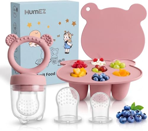 MumEZ Fruchtsauger Baby – Praktisches Futterset für Babynahrung, Einfaches Selbstfütterungsset für unterwegs, Fruchtsauger Baby ab 6 Monate