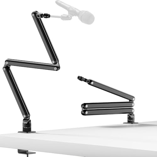 Yazoni 3LB Mikrofonarm – 360° schwenkbarer Low-Profile-Mikrofonarmständer mit Tischklemme, Schraubenadapter, versteckten Kabelhaltern und verstellbarem Schwenkarm kompatibel mit 3/8 & 5/8 Gewinde