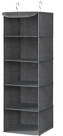 SONGMICS Hängeorganizer, Schrank-Organizer, Hängeregal, Hängeaufbewahrung, faltbar und platzsparend, Metallhaken und Bambus-Einsätze, leinenartige Textur, grau RYCH06G