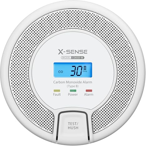 X-Sense Vernetzbarer CO Melder mit Digitalanzeige, Kohlenmonoxidmelder mit Austauschbar Batterie, TÜV Rheinland Zertifiziert nach EN 50291, CO03D-W, 1er Set