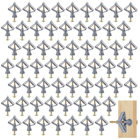 120 Stück Hohlraumdübel Butterfly Set, Gipskartondübel mit Schrauben,Trockenbau Dübel und Spreizdübel, Rigipsdübel für Gipskartonplatten, Faserplatten, Hohlraumwände (60 Dübel + 60 Schrauben)