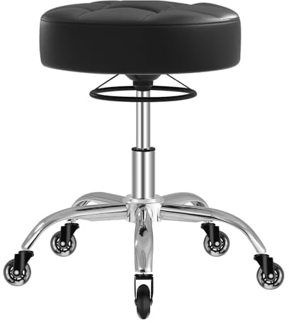 Rollhocker，Hocker höhenverstellbar mit ringheber，Dicker Schaumstoff für weichen Komfort，Stuhl mit rollen 360°，Arbeitshocker bis 180 kg belastbar， Drehhocker für Salon Spa und Haushalt(Schwarz)