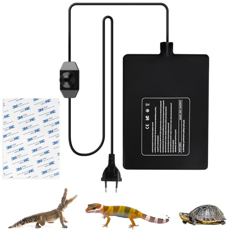SWAWIS 23W Heizmatte für Reptil, Heizmatte Terrarium mit Drehschalter, Heizkissen Reptilien für Schildkröte Schlangen Eidechse Gecko Spinne Insektenzucht, 0-50℃ Wärmematte Terrarium(20x30cm)