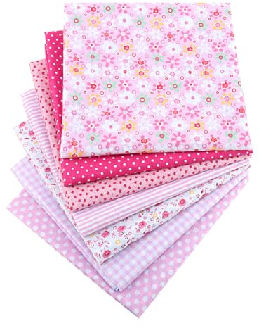 LPAMABA 7er Set 50x75cm Baumwollstoff Paket Patchwork Stoffe Stoff Stücke Paket Baumwolltuch Stoffpaket Stoffe Set zum Nähen Nähstoffe DIY Basteln Handwerken Pink/Rosa Verschiedene Designs
