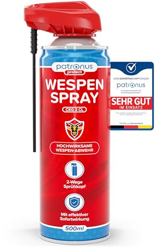 Patronus Wespen Spray 500ml - Wespenspray mit langem Sprührohr & effektiver Sofortwirkung für Wespen Abwehr, Mittel gegen Wespen & Wespennester - hochwirksames Anti Wespen Spray