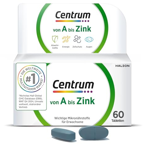 Multivitamin - Centrum Von A bis Zink – Multivitamin Tabletten mit Vitamin A-Z, hochwertiges Nahrungsergänzungsmittel zur täglichen Komplettversorgung- Vitamine, Mineralstoffe, Spurenelemente– 60 St.