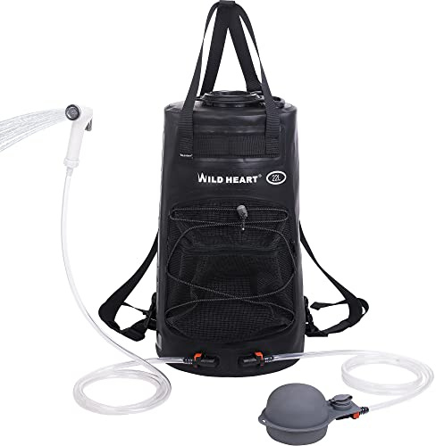 WILD HEATCampingdusche 12L 22L Tragbare Dusche für Camping mit Druckfußpumpe und Duschbeutel-Rucksack für Camping
