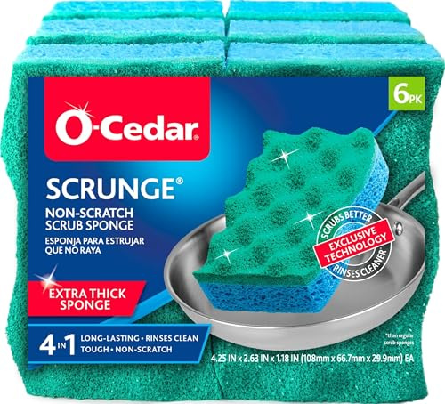 O-Cedar Scrunge Mehrzweck-Scheuerschwamm, zerkratzt Nicht, Allzweckschwamm, reinigt sicher alle harten Oberflächen in Küche und Bad, 6 Stück