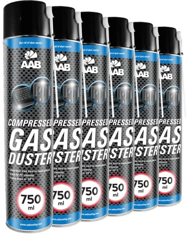 AABCOOLING Compressed Air Spray 750 ml, Compressed Gas Cleaner, Cleaning of Multimedia and Office Devices, Keyboard, PC, Game Consoles, Computer Cases, Air Pressure Spray (6 x 750 ml)