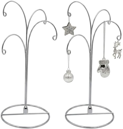 HOHIYA 2er Set Weihnachts Ornament Ständer Silber Metall Halter | Stabile Metallhalter für Christbaumkugeln, Kristalle und Dekorationen – ideal für festliche und ganzjährige Präsentation.