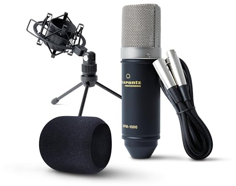 Marantz Professional MPM1000 - XLR Kondensatormikrofon mit Pop Schutz Filter, Shockmount, Tripod Ständer, XLR Kabel für Home Office oder Studio