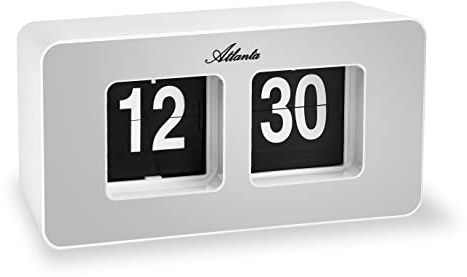 Atlanta Moderne Tischuhr Quarz mit Retro Flip Klapp Anzeige - 4464/19 (Weiß/Silber)