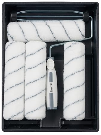 Harris Farbrollen-Set für Wände und Decken, 23 cm, enthält 1 x Rollenbügel (23 cm), 4 x Farbwalzen mit mittellangem Flor (23 cm) & Farbwanne (23 cm)