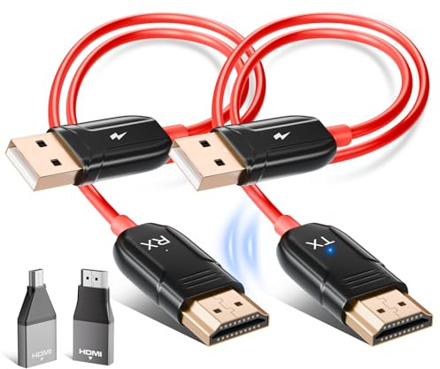 LXJADAP Wireless HDMI Transmitter and Receiver, 5.8G Kabellos Funkübertragung, HDMI Wireless Funkübertragung für Funk Streaming Video Audio File von, Laptop, PC zu HDTV, Projektor, Rot